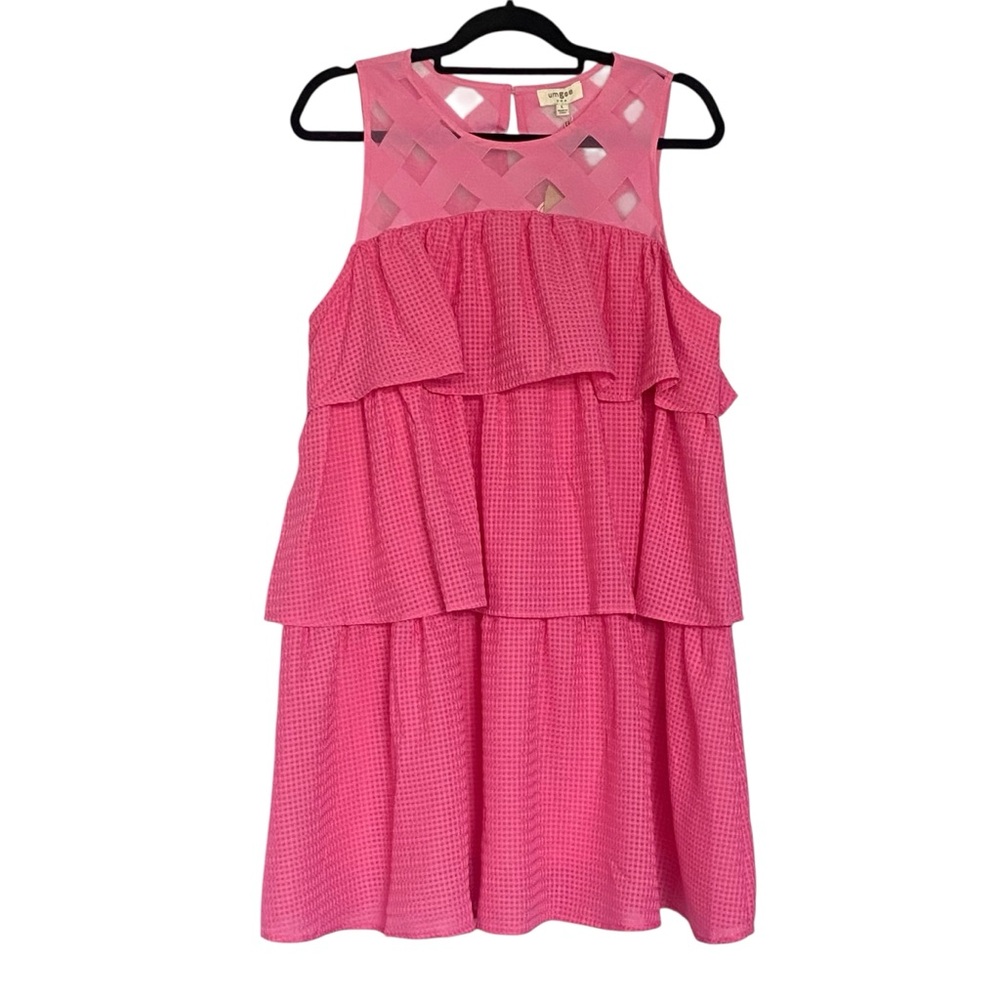 Umgee Boutique Sleeveless Pink Tiered Ruffle Dress Womens Size Large NWT